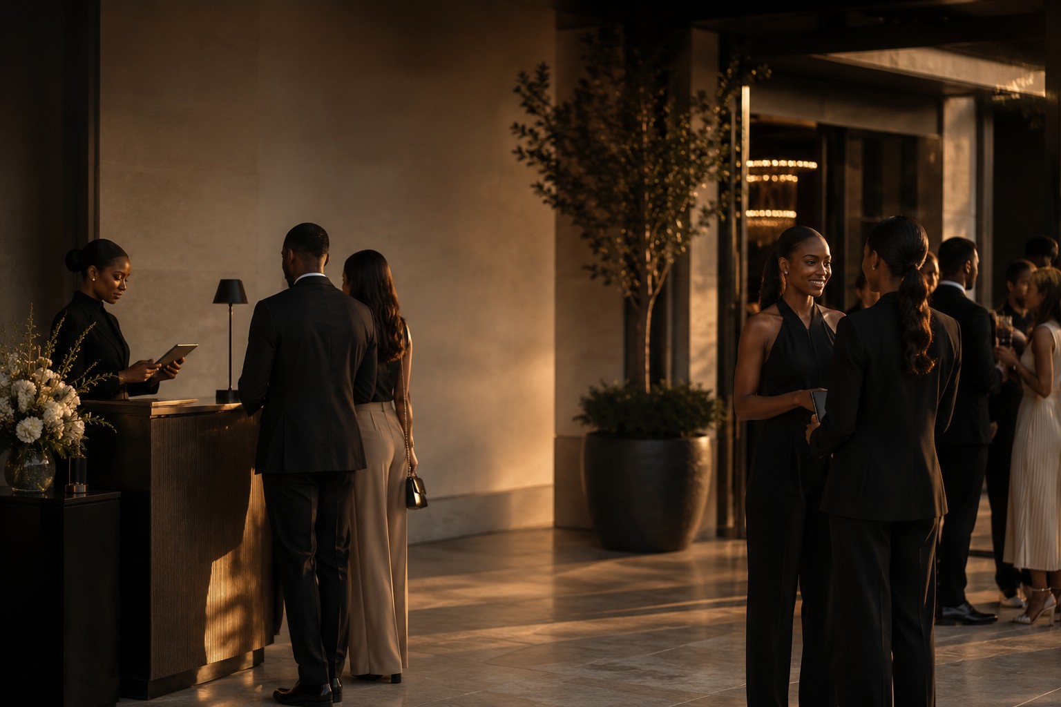 Guests being welcomed at a registration desk by DISTINQT event staff